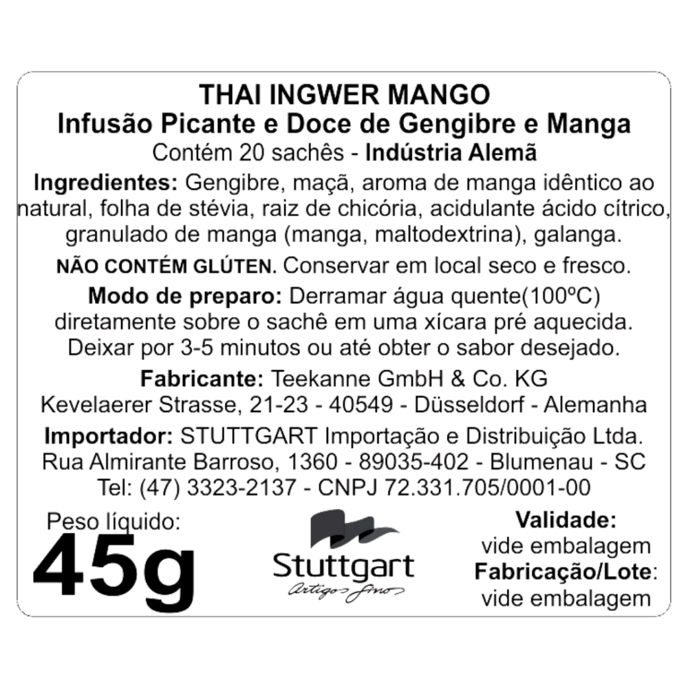 Teekanne - Chá Gengibre e Manga Thai (20 saquinhos) 45g Teekanne - Chá Gengibre e Manga Thai (20 saquinhos) 45g