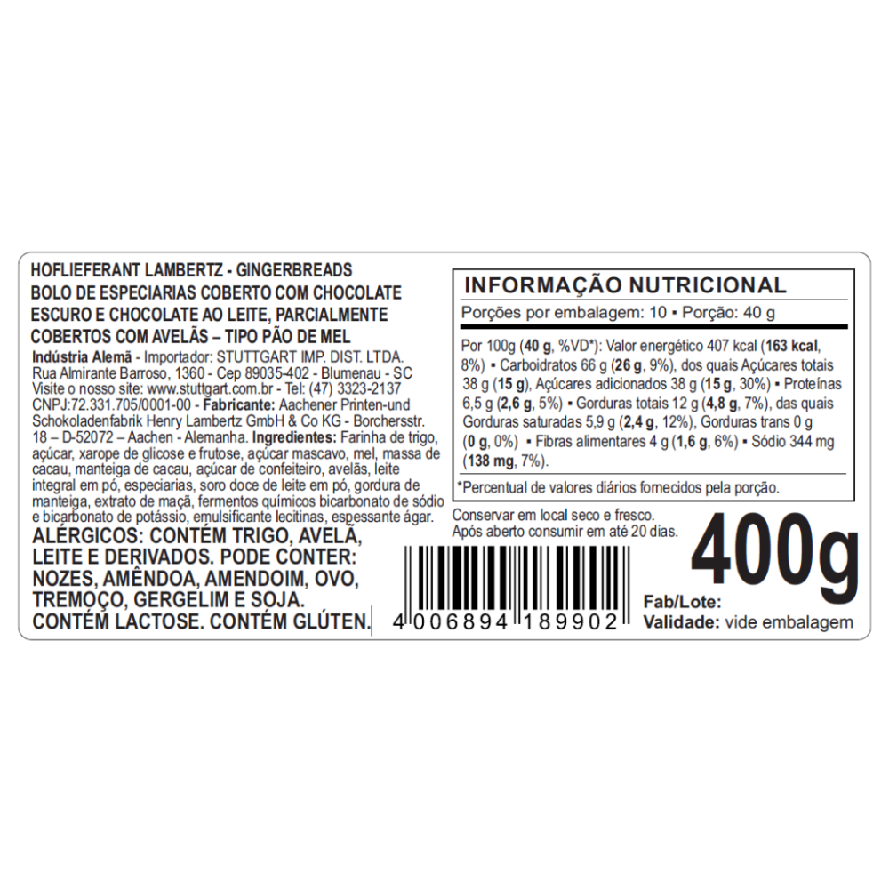 Lambertz - Hoflieferant - Pães de Mel tipo Printen Lata 400g